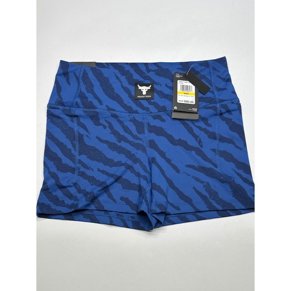 Under Armour Project Rock Meridian Shorts Women's Medium Blue Tiger Print NWT - Picture 1 of 7